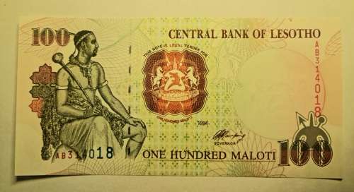 **Lesotho 100 Maloti 1994, P18a. Unc note**